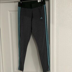 New Adidas Charcoal Leggings with Teal Stripes